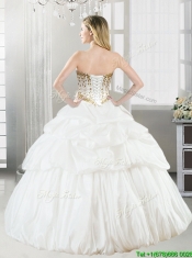 Discount Taffeta White Quinceanera Dress with Beading and Pick Ups