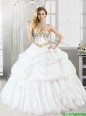 Discount Taffeta White Quinceanera Dress with Beading and Pick Ups