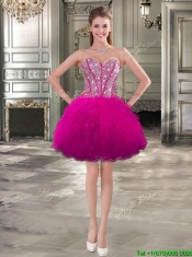 Discount Tulle Fuchsia Detachable Sweet 16 Dresses with Beading and Ruffles