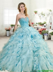 Elegant Beaded and Ruffled Quinceanera Dress in Baby Blue