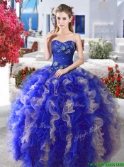 Elegant Royal Blue and Champagne Detachable Sweet 16 Dresses with Appliques and Ruffles