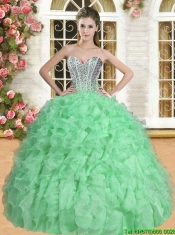 Elegant Spring Green Quinceanera Dress with Beading and Ruffles for Spring