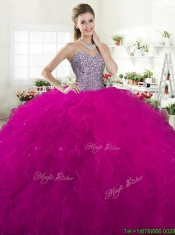 Exclusive Beaded Bodice and Ruffled Tulle Quinceanera Dress in Fuchsia