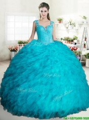 Exclusive Straps Tulle Quinceanera Dress with Beading and Ruffles