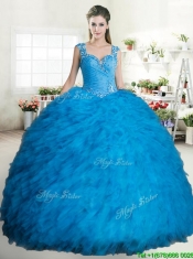 Exclusive Straps Tulle Quinceanera Dress with Beading and Ruffles