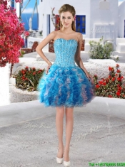 Exquisite Baby Blue and White Detachable Sweet 16 Dresses with Beading and Ruffles