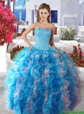 Exquisite Baby Blue and White Detachable Sweet 16 Dresses with Beading and Ruffles
