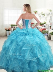 Exquisite Beaded and Ruffled Quinceanera Dress in Aqua Blue