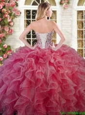 Exquisite Ruffled and Beaded Aqua Blue Quinceanera Dress in Organza