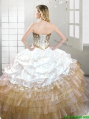 Fashionable Beaded and Pick Ups Quinceanera Dress in White and Gold