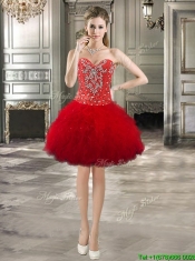 Fashionable Beaded and Ruffled Detachable Quinceanera Dresses in Red