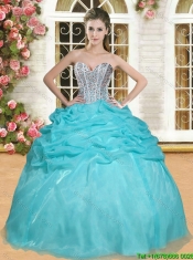 Gorgeous Beaded and Pick Ups Quinceanera Dress in Aqua Blue