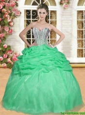 Gorgeous Beaded and Pick Ups Quinceanera Dress in Aqua Blue