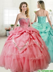 Gorgeous Beaded and Pick Ups Quinceanera Dress in Coral Red