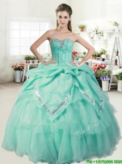 Gorgeous Beaded and Pick Ups Quinceanera Dress in Coral Red