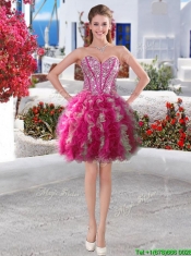 Gorgeous Hot Pink and White Detachable Quinceanera Dresses with Beading and Ruffles