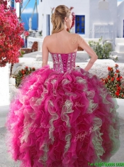 Gorgeous Hot Pink and White Detachable Quinceanera Dresses with Beading and Ruffles