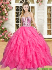 Gorgeous Hot Pink Quinceanera Dress with Beading and Ruffles