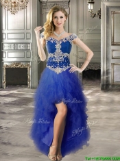 Gorgeous Off the Shoulder Royal Blue Detachable Quinceanera Dresses with Beading and Ruffles