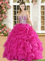 Gorgeous Strapless Beaded and Ruffled Quinceanera Dress in Hot Pink