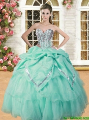 Inexpensive Beaded and Pick Ups Quinceanera Dress in Apple Green