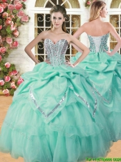 Inexpensive Beaded and Pick Ups Quinceanera Dress in Apple Green