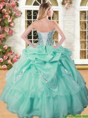 Inexpensive Beaded and Pick Ups Quinceanera Dress in Apple Green