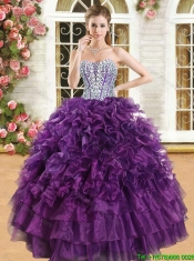 Latest Purple Big Puffy Quinceanera Dress with Beading and Ruffles