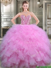 Lovely Beaded and Ruffled Tulle Detachable Quinceanera Dresses in Lilac