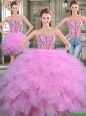 Lovely Beaded and Ruffled Tulle Detachable Quinceanera Dresses in Lilac