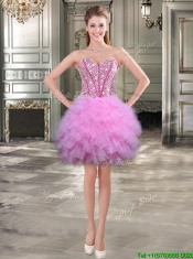 Lovely Beaded and Ruffled Tulle Detachable Quinceanera Dresses in Lilac