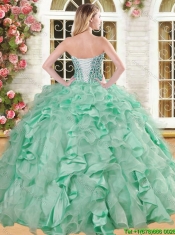 Lovely Big Puffy Apple Green Quinceanera Gown with Beading and Ruffles