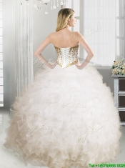 Lovely Big Puffy White Quinceanera Dress with Beading and Ruffles