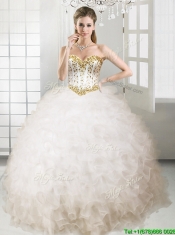 Lovely Big Puffy White Quinceanera Dress with Beading and Ruffles
