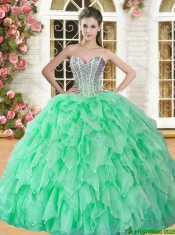 Lovely Spring Green Sweet 16 Dress with Beading and Ruffles