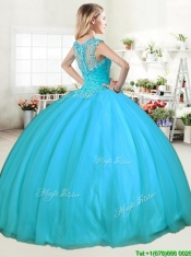 Lovely Straps Big Puffy Beading Quinceanera Dress in Coral Red