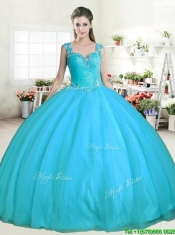 Lovely Straps Big Puffy Beading Quinceanera Dress in Coral Red
