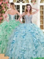 Luxurious Big Puffy Light Blue Quinceanera Dress with Beading and Ruffles