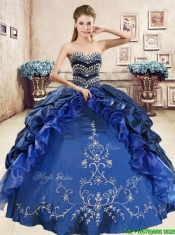 Luxurious Royal Blue Sweet 16 Dress with Beading and Embriodery