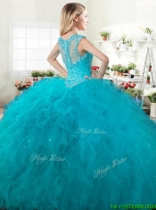 Luxurious Straps Beaded and Ruffled Quinceanera Dress in Red