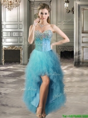 Modern Beaded Bodice and Ruffled Detachable Quinceanera Dresses in Teal