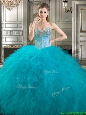 Modern Beaded Bodice and Ruffled Detachable Quinceanera Dresses in Teal