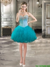 Modern Beaded Bodice and Ruffled Detachable Quinceanera Dresses in Teal