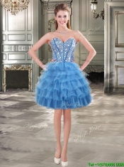 Modest Beaded and Ruffled Layers Detachable Quinceanera Dresses in Blue