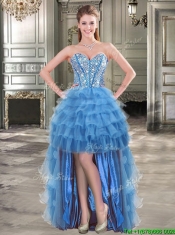 Modest Beaded and Ruffled Layers Detachable Quinceanera Dresses in Blue