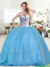 Modest Beaded Tulle Sweet 16 Dress in Baby Blue