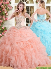 Modest Big Puffy Peach Quinceanera Dress with Appliques and Ruffles