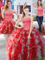 Modest Organza Detachable Quinceanera Dresses with Beading and Ruffles