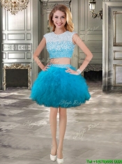 Modest Scoop Cap Sleeves Teal Detachable Sweet 16 Dresses with Beading and Ruffles