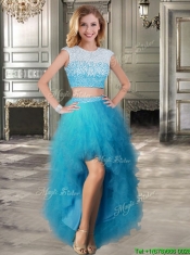 Modest Scoop Cap Sleeves Teal Detachable Sweet 16 Dresses with Beading and Ruffles